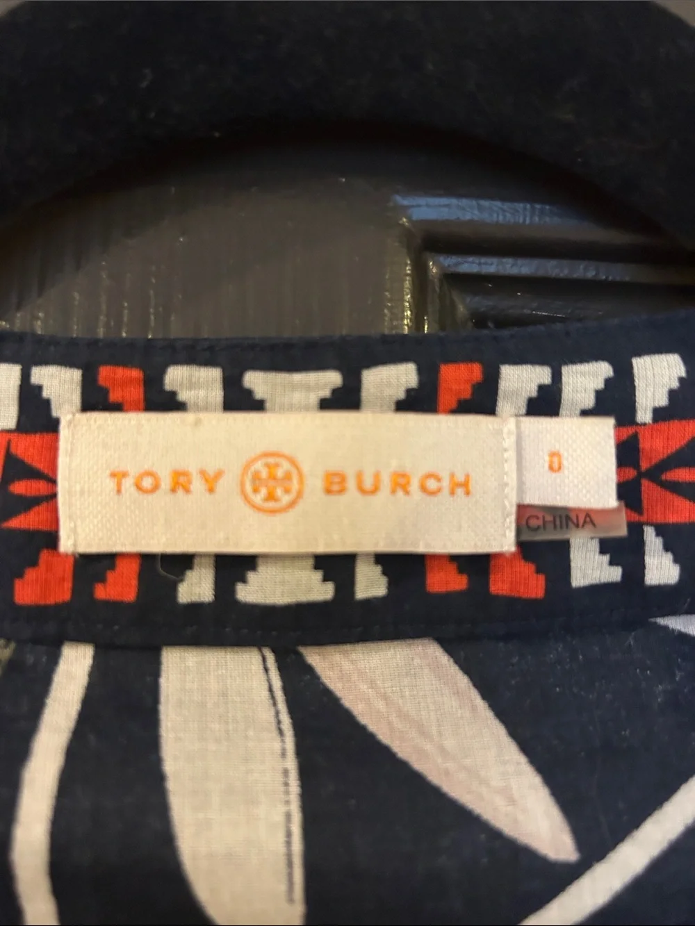 Tory Burch Navy, Orange & Cream Geometric Floral Tunic